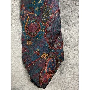 Private Stock Bloomingdales Store Paisley Silk Tie Teal Burgundy Gold 4 Inch